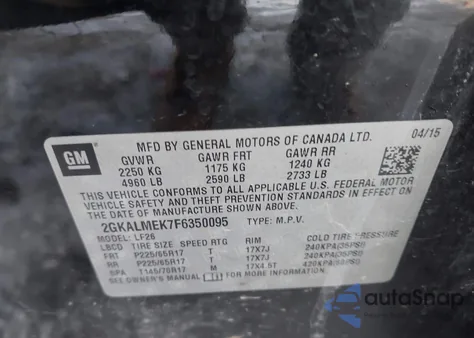 2015 GMC Terrain Sle-1 z USA, uszkodzony, nr VIN 2GKALMEK7F6350095